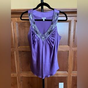 Cache Top Vintage Silk Blouse Sleeveless Sequined Silver Lavender Size M